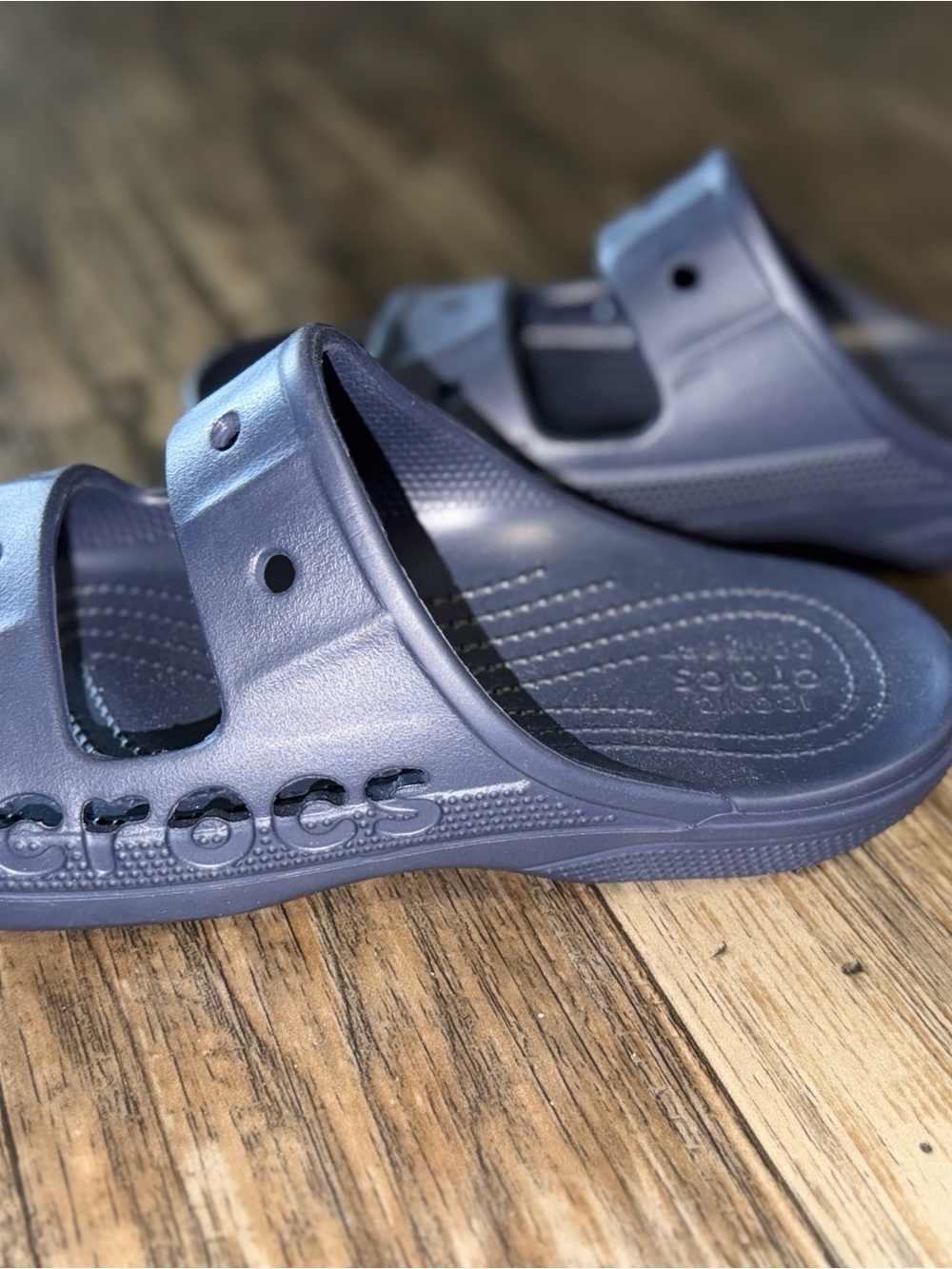 CROCS Metallic Navy Double-Strap Slide Sandals